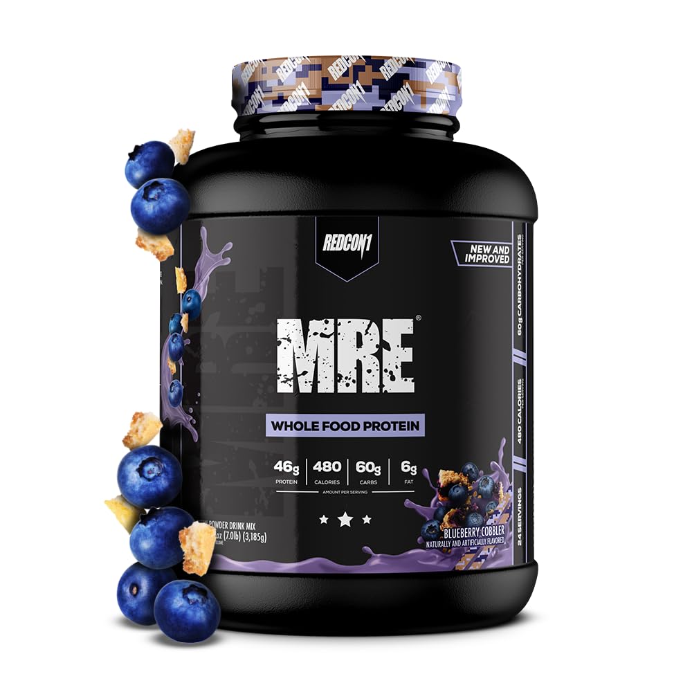 REDCON1 MRE Protein Powder, Blueberry Cobbler - MCT Oil & Whole Food로 만든 식사 교체 단백질 혼합 - 자연 성분이 근육 회복 (25 서빙)에 도움으로 단백질