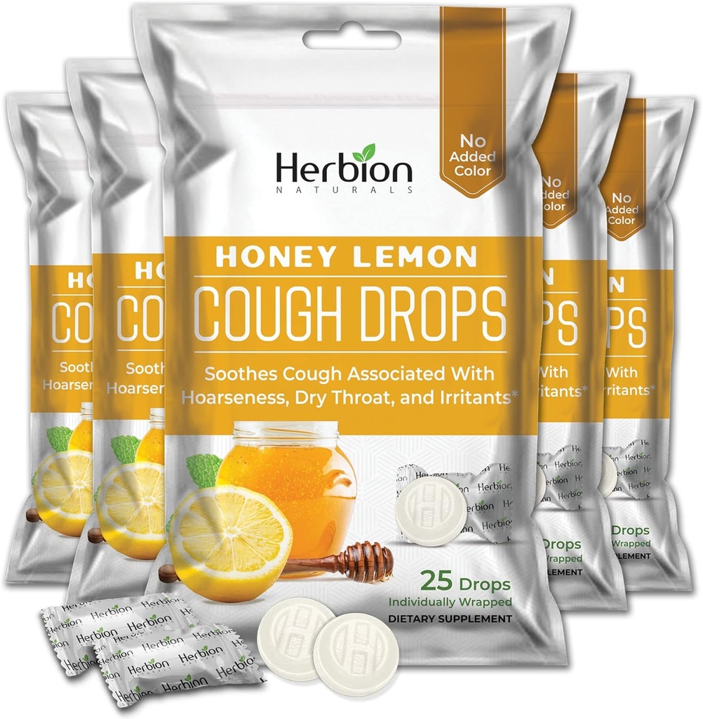 HERBION Naturals Cough Drops with 꿀 레몬 맛, 다이어트 보충, 성인과 어린이 6 년 이상 성인, 125 Lozenges, 5 팩