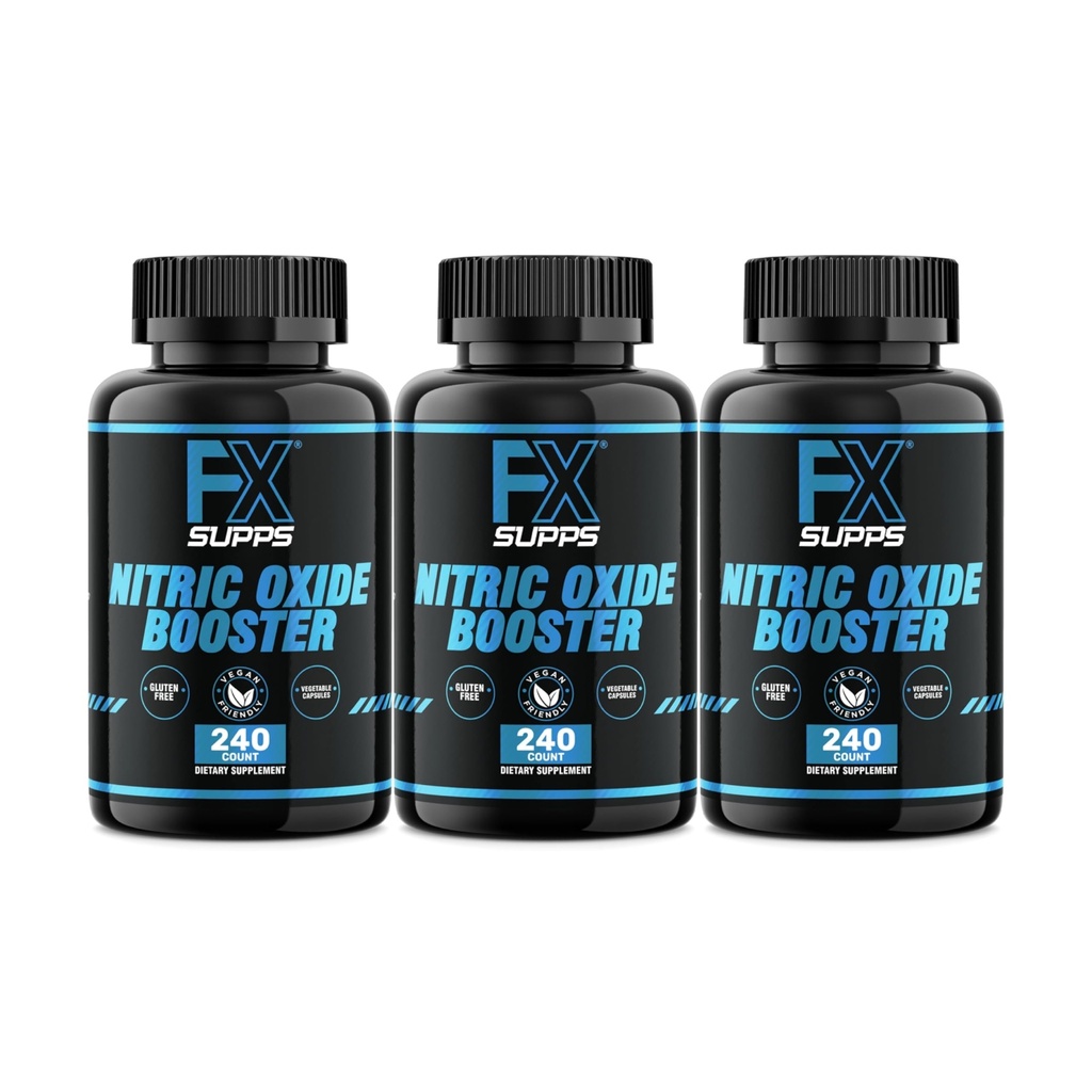 FXSUPPS Nitric 산화물 부스터 - 에너지, 관성, 근육 펌프, 심장 건강 및 혈류, 240 조사 (3 팩)를 위한 L 아르기닌과 beta 알라닌을 가진 산화 전 운동 보충교재