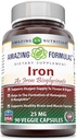 철 Bisglycinate 25 Mg Veggie 캡슐 (비 GMO, 글루텐 무료)로 놀라운 수식 철 - Hemoglobin & Myoglobin의 형성에 조직 및 조직에 산소 공급을 지원합니다. (90 Veggie 캡슐)