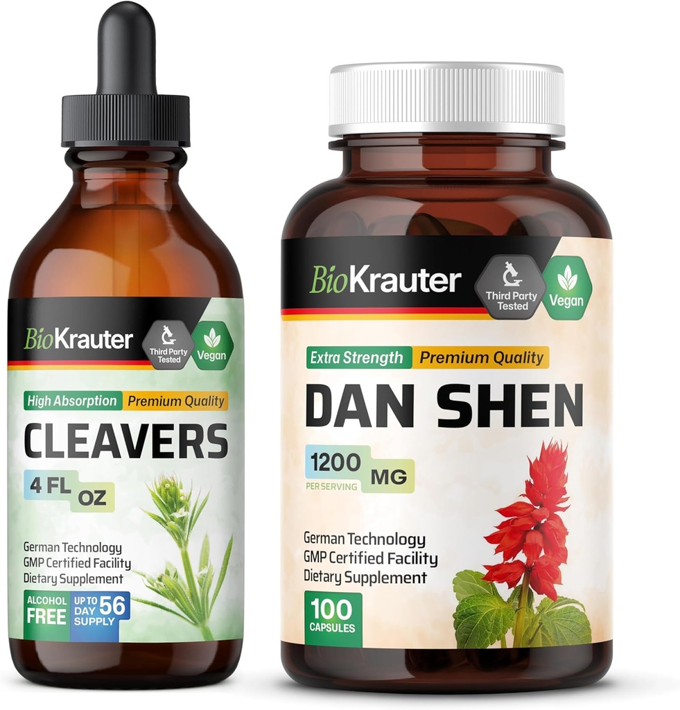 BIO KRAUTER Cleavers Tincture 4 Fl. Oz. & Dan Shen 100 캡슐