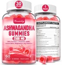 여자 & 남자를 위한 Ashwagandha Gummies 2500mg: 심황, 비타민 D3, L-Theanine, 마그네슘 - 채워진 Gummies, 딸기 풍미, Vegan, 비 GMO를 가진 Ashwagandha 보충교재 거미 여분 힘