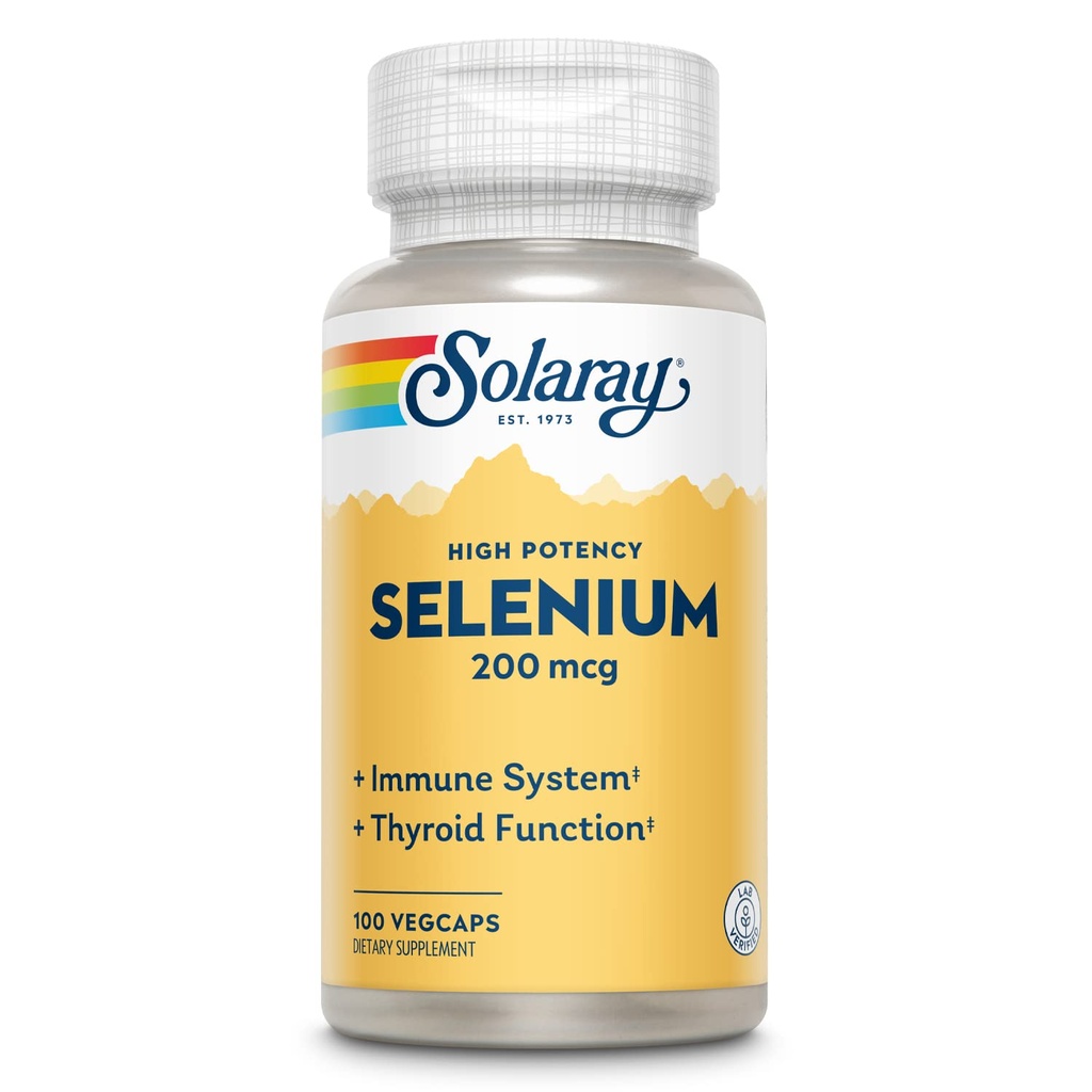 Solaray 셀레늄, 높은 효능, 건강한 면역 체계, Thyroid 기능 & 산화 방지제 지원, 100 VegCaps