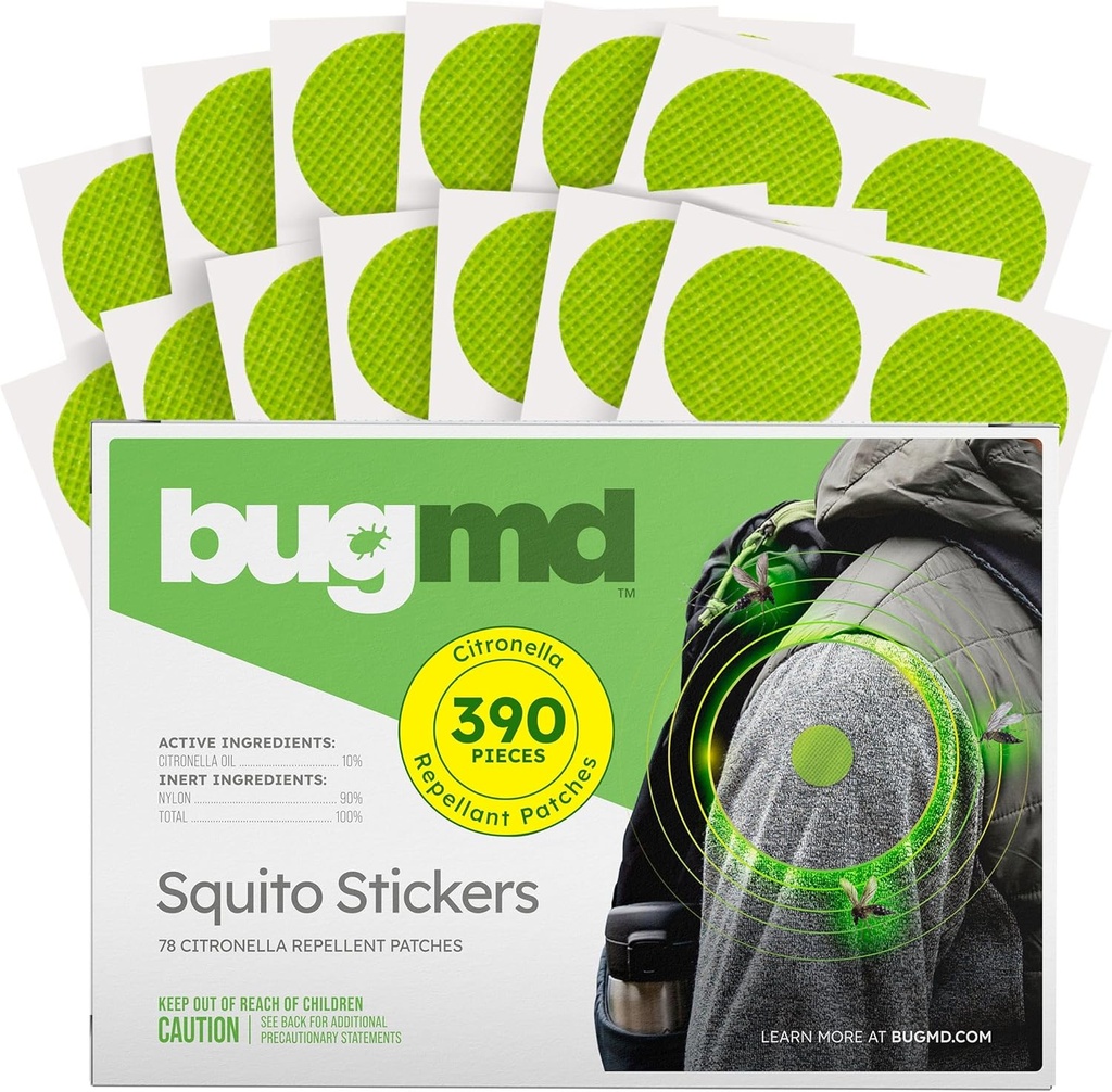 BugMD Squito 스티커 Mosquito Repellent 패치 스티커 성인 (390 패치), 안전 및 효과적인 곤충 방수 패치 유아, 아이, 캠핑, 비치 및 야외 Essentials