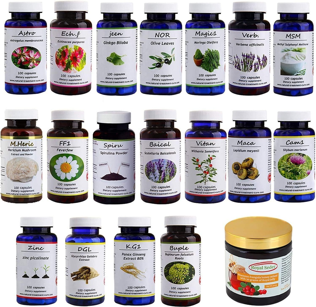 Hekma Center는 MS - 18 Medicinal Herbs & Sidr Honey for Royal Jelly - 100 % Natural, Pure Organic - Vegan - M.S에 대한 보충제