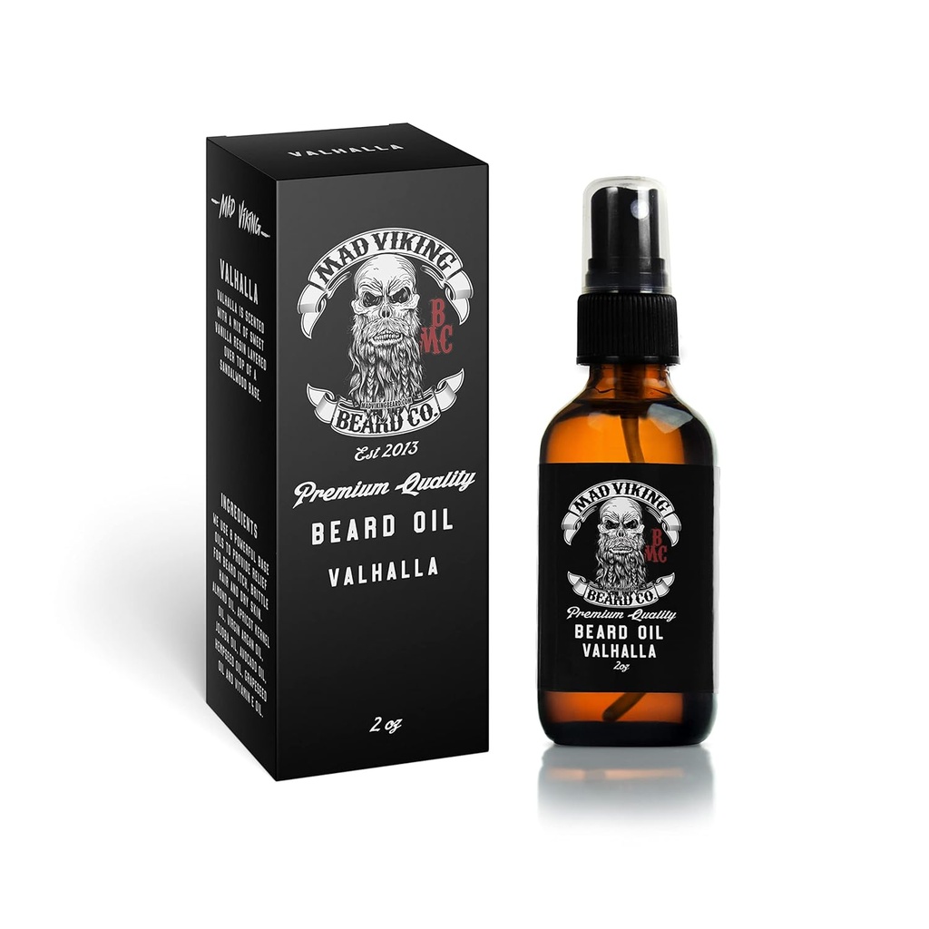 Mad Viking Valhalla Beard Oil - Hydrate, Soften 및 Beard 자연적으로 성장합니다. Fight Itch 과 Dandruff 와 A Smooth Sandalwood & Vanilla Scent, 만든 에 the 미국 - 2oz