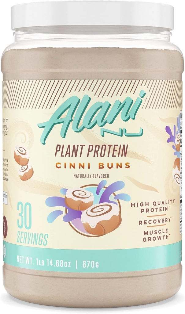 Alani Nu Plant-Based Protein Powder CINNIBUNS | 18g Vegan Protein | 식사 교체 분말 | 설탕 추가 | 저지방, 저탄소, 유제품 무료, 완두콩 혼합 | 30 인분