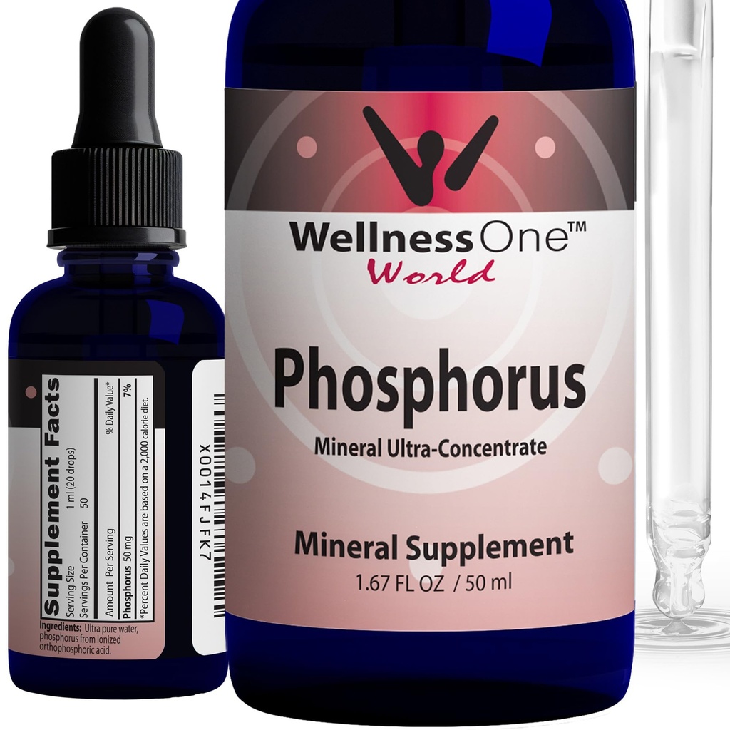 WellnessOne Ionic Phosphorus Supplements - Teeth, Bone Health, & Energy Support - Non-GMO, Vegan, 글루텐 무료 - 1.67 fl oz의 Ortho Phosphoric Acid의 인 액체