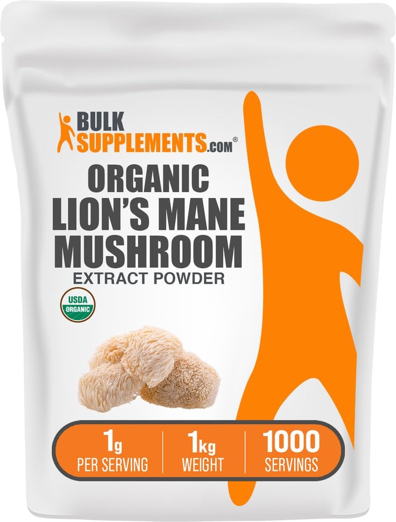 BulkSupplements.com 유기 사자 Mane 버섯 추출물 분말 - 사자 Mane 보충 분말, Well-Being을위한 슈퍼 푸드 - 채식 당 1g, 1kg (2.2 파운드) (팩 1)