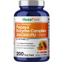 NusaPure Papaya Papain Enzyme Complex 240,000 PU - 200 Veggie Caps - 100 % 채식주의, 비 GMO