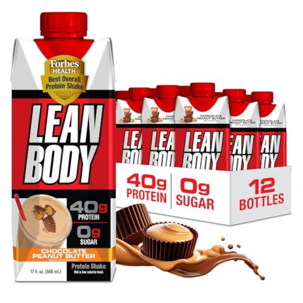 Lean Body Ready-to-Drink Protein Shake, 40g Protein, Whey Blend, 0 Sugar, Gluten Free, 22 Vitamins & Minerals, (재상용 카톤 및 뚜껑 - 12 팩) LABRADA (코크레이트 땅콩 버터)