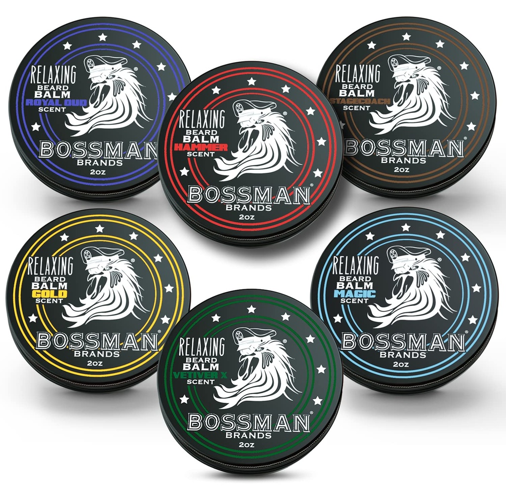 Bossman Beard Balm 다양성 팩 - Beard Grooming, 성장 및 관리 키트 - 연화 및 모이스처라이저 - 모든 6 냄새