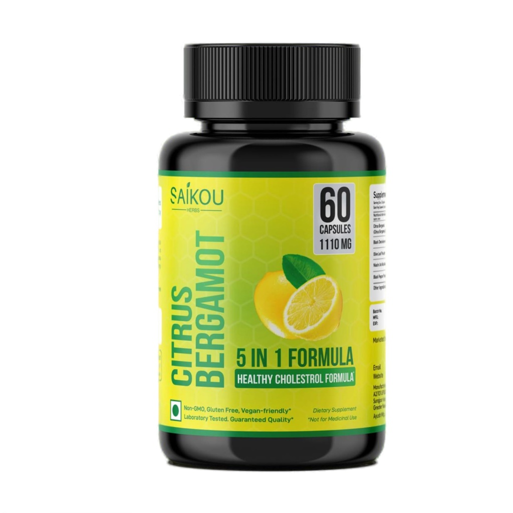Citrus Bergamot 1110mg - 25 : 1 추출물 - 검은 초크 베리, Niacin, 올리브 리프 및 블랙 페퍼 추출물과 높은 효능 보충 - Vegan - 60 캡슐