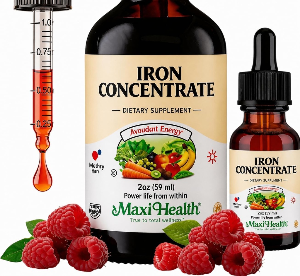 Maxi 건강 여자, 남자 및 아이 액체 철 보충교재 - ML Berry 맛있은 당 15 mg - 신진 대사 흡수를 위해 섞기게 쉬운 - Nausea - 2개의 fl Ounces 없이 에너지를 증가하십시오