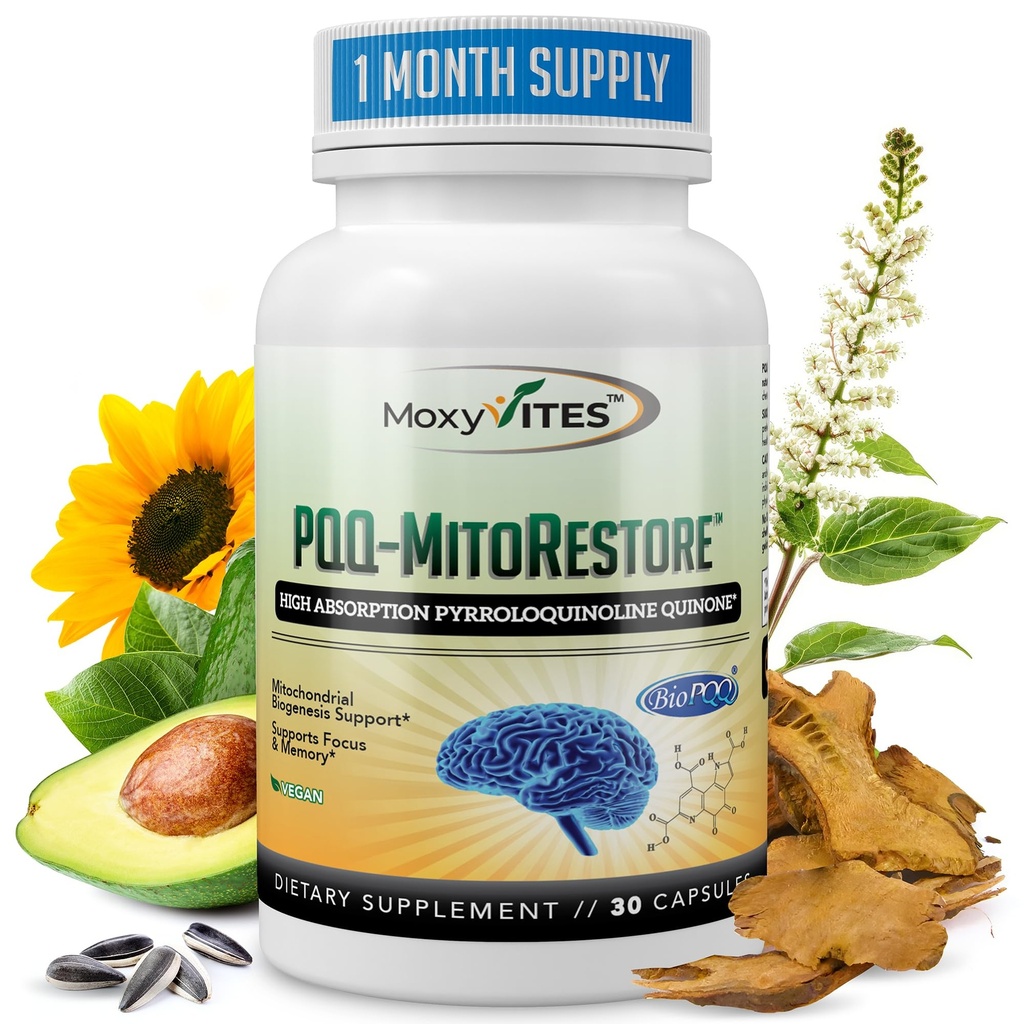 기억과 초점을위한 PQ MITORESTORE 두뇌 보조제 - BioPQQ 20mg을 가진 Mitochondria 보충교재 - 가장 순수한 모양은 화학적으로 Synthesize, Cognitive 및 심장 지원 - 30 Vegan 캡슐, 비 GMO를 아닙니다