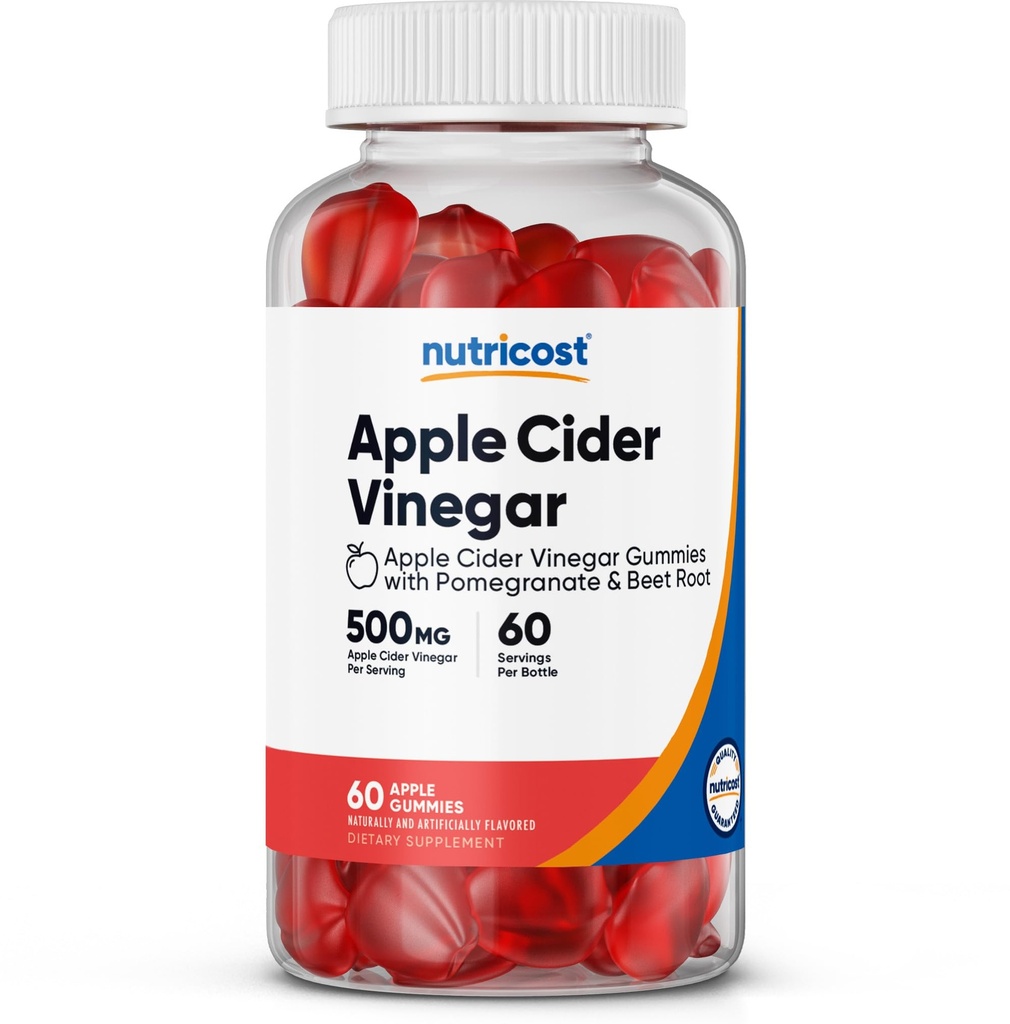 Nutricost Apple Cider Vinegar 500mg, 60 Gummies, Apple 맛 - 글루텐 무료, 비 GMO, 옥수수 시럽 없음