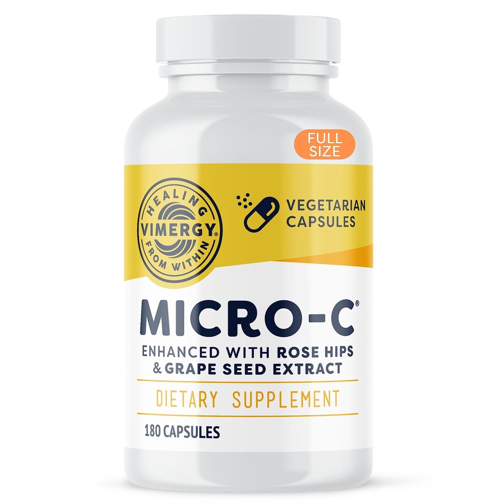 Vimergy Micro-C® 비타민 C 캡슐 - 캡슐 당 500mg, Immune Health*를 지원하고, 교원질 생산을 승진시키십시오, 건강한 Bones*, Kosher, Vegan & 글루텐 자유로운, 일정한 크기 180 캡슐을 지원합니다
