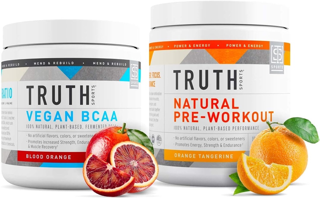 진실한 영양 자연적인 Athlete 운동 더미 - 자연적인 Preworkout (오렌지 Tangerine) + Vegan BCAA (Blood 오렌지)