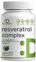 Resveratrol Complex 2,000mg, 240 Veggie 캡슐 - NAD, Quercetin, Curcumin, 포도씨 및 더 많은 - 에너지 & 두뇌 지원을 위한 건강한 노후화 산화 방지제