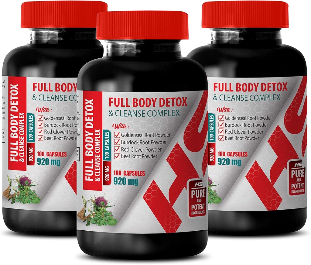 몸 해독 보충교재 - 가득 차있는 몸 Detox 및 Cleanse Complex 920 MG - 빨간 클로버 공식 - 3개의 병 300의 캡슐