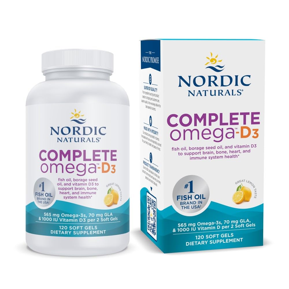 북유럽 자연은 오메가 D3, 레몬 맛 - 120 소프트 젤 - 565 mg 오메가 3 + 70 mg GLA + 1000 IU 비타민 D3 - EPA & DHA - 건강한 피부, Cognition, 긍정적인 계류 - 비 GMO - 60 서빙