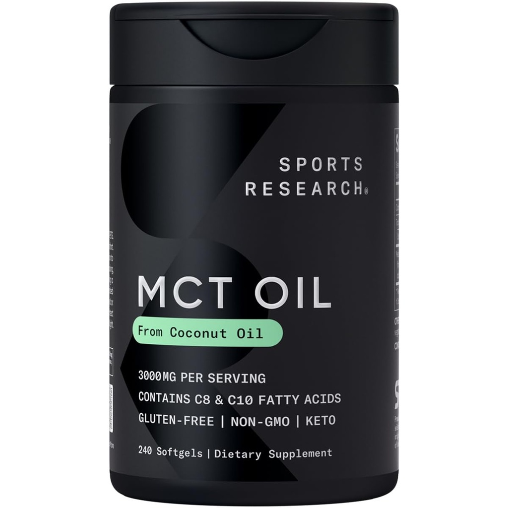 코코넛 오일에서 스포츠 연구 Keto MCT 오일 알약 | 뇌 및 바디 용 케토 연료 - Non-GMO Verified, Soy & Gluten Free Liquid Softgels (240 Count)