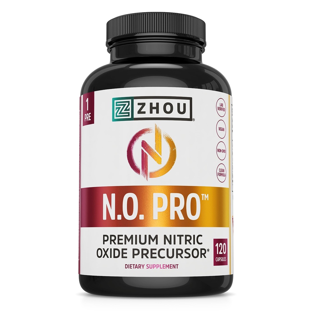 Zhou N.O. Pro - 남성 및 여성을위한 프리미엄 니트로 산화물 보충, 하트, 근육 및 혈액 지원 Beet Root & L Arginine, 천연 니트로 산화물 부스터 - 120 Veggie 캡슐