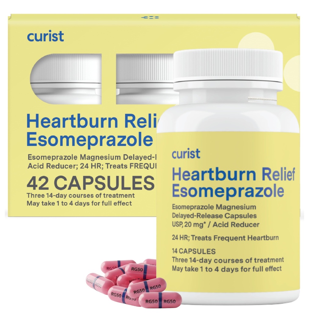 Curist Esomeprazole 20mg 캡슐 Delayed-Release - Heartburn 구호를위한 산성 Reflux 약 - 42 카운트 캡슐 - 산성 Reflux 구호