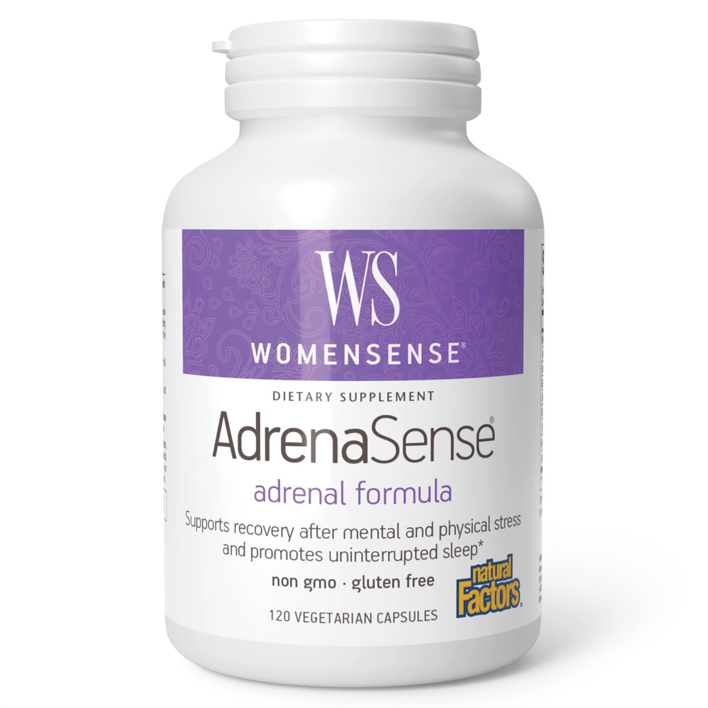 Natural Factors, AdrenaSense, AdrenaSense, Adrenal Support 및 Stress Relief, Vegan, Non-GMO, 120 캡슐에 대한 초본 보충