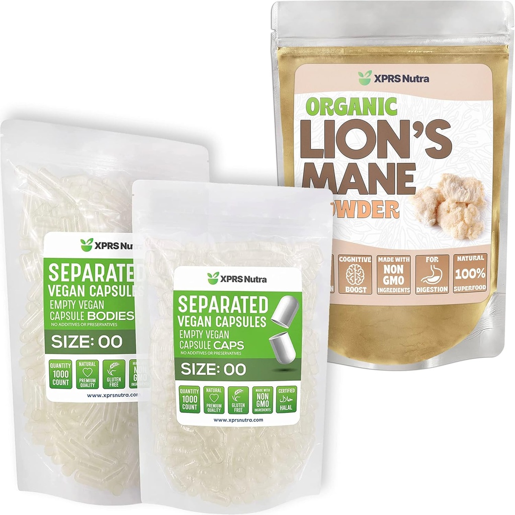 XPRS Nutra 분리 된 크기 00 캡슐 (1000 카운트) 라이온의 Mane 분말 (8 Ounce) 번들
