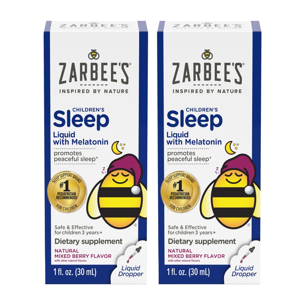 Zarbee의 어린이 수면 보충 액체 1mg Melatonin; 약물 무료 & 효과; 어린이 나이 3 및 업을위한 천연 베리 풍미를 가지고 쉽게; 1 Fl Oz 병, 2 팩