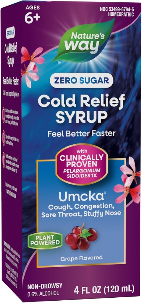 자연의 방법 찬 기복 영 설탕 시럽, Umcka, Homeopathic, Shortens 감기, Sore Throat, Cough, Congestion 및 Stuffy Nose, Phenylephrine 무료, 포도 맛, 4 Fl Oz (포장 5 월 Vary)