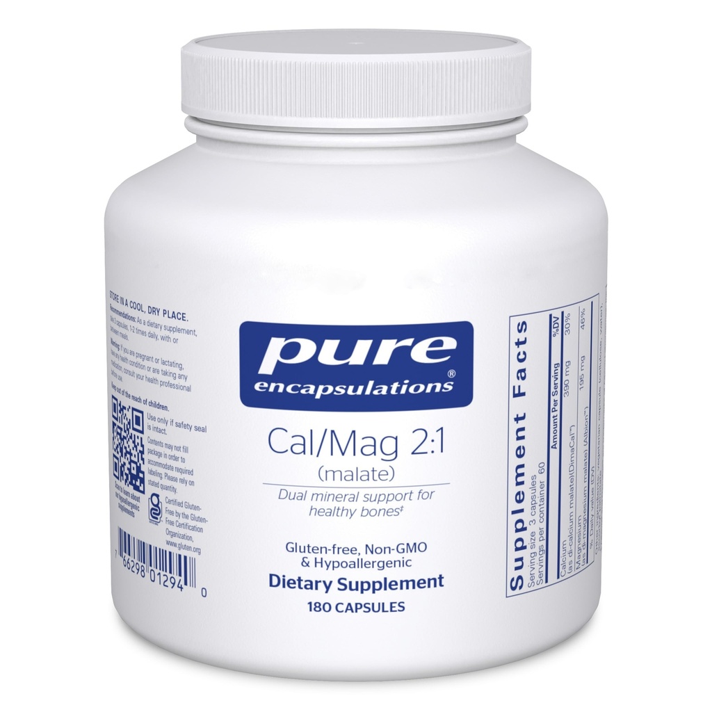 Pure Encapsulations Cal/Mag (Malate) 2:1 - 칼슘 & 마그네슘 (Malate) - 뼈 건강 보충교재 * - 최선 흡수 - Vegan & 글루텐 무료 - 180 캡슐