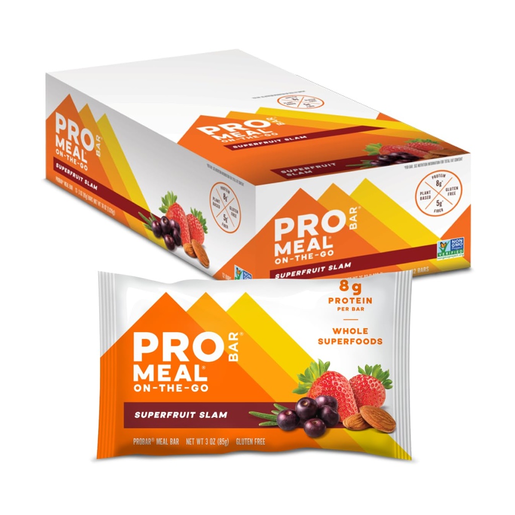 PROBAR - MEAL Bar, Superfruit Slam, Non-GMO, 글루텐 - 무료, 건강, 식물 기반, 전체 식품 재료, 천연 에너지 (12 개)