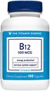 비타민 Shoppe 비타민 B12 500mcg - 에너지 생산 지원, 매일 다이어트 보충 - 비타민 B-12 (cyanocobalamin), 글루텐 & 낙농장 무료 (100 캡슐)