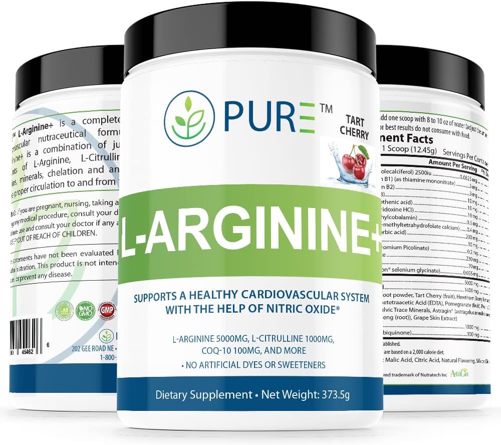 PURE L-Arginine+ L- Arginine+, L- 아르기닌 L Citrulline CoQ10와 더 많은 것! 혈압, 콜레스테롤, 에너지, 혈류, 근육 발달 & 더 많은 것을 위한 지원 (Tropical Mango)