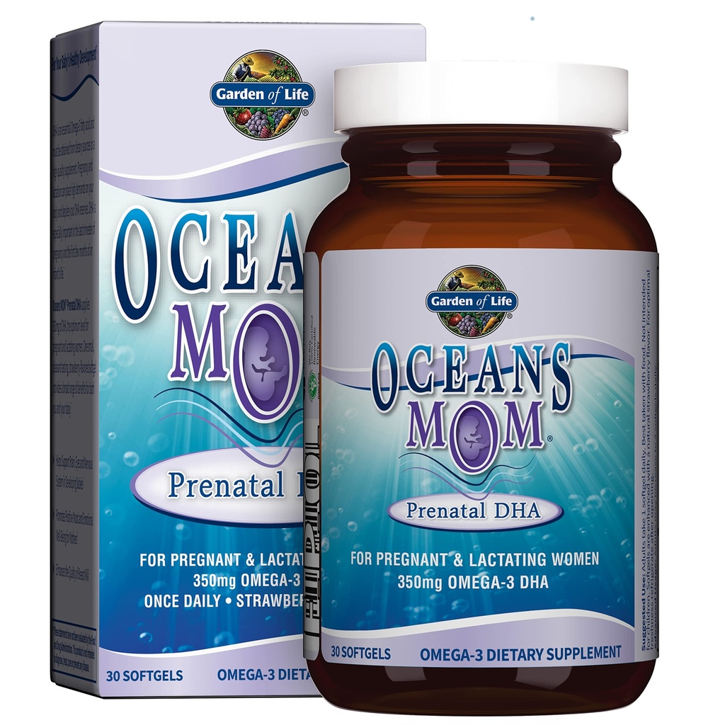 생명의 정원 해양 엄마 Prenatal 물고기 기름 DHA, 오메가 3 보충 - 딸기, 350mg Prenatal DHA 임신 물고기 기름 지원 Mamas, 아기 두뇌 & 눈 발달, 30 작은 Softgels