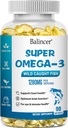 오메가 3 물고기 기름 보충교재, EPA와 DHA를 포함하여 1280 mg Omega-3 지방산, 야생 잡은 Burpless 물고기 기름은 심장, 뇌 및 눈 건강, 90 Softgels를 지원합니다