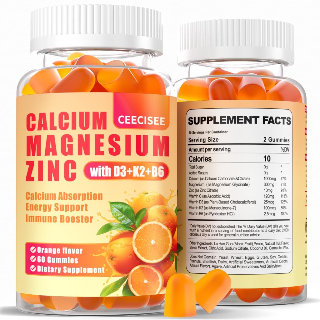 D3 &B6 &K2를 가진 칼슘 마그네슘 아연 Gummies, 300mg 마그네슘 지원을 가진 1000mg 칼슘 Gummies 성인과 청소년을 위한 면역력, 수가 자유로운 (120Count)