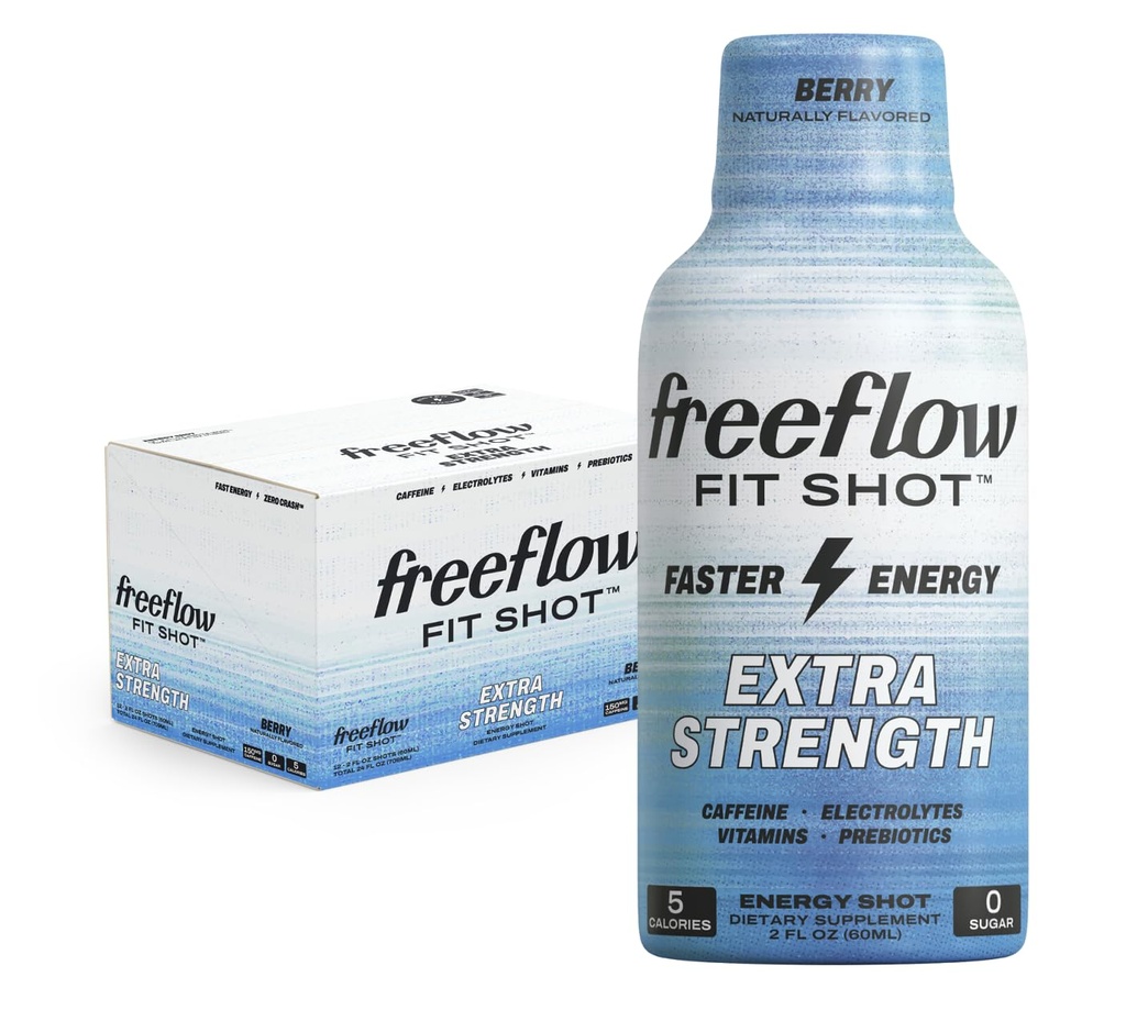 Freeflow Fit, Extra Strength Energy Shot, Berry (2 Ounce Shot, 12 팩) - 150mg의 Caffeine Per Shot, Zero Calorie, Zero Sugar Energy Shot ...