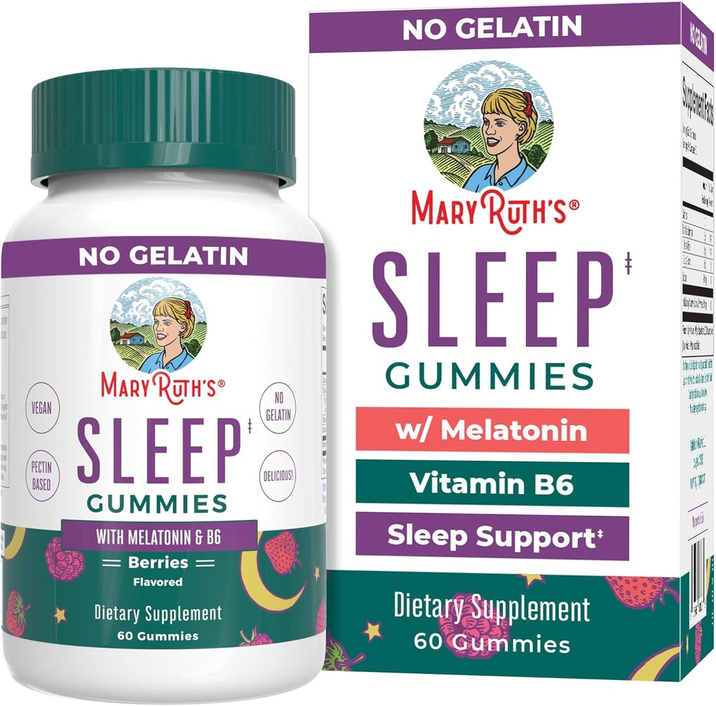 MaryRuth Organics Melatonin Gummies | 비타민 B6가있는 5mg Sleep Gummies | 유기농 캔 설탕으로 만든 | 성인을위한 휴식 및 수면 지원 | Vegan | Non-GMO | 글루텐 프리 | 60 개