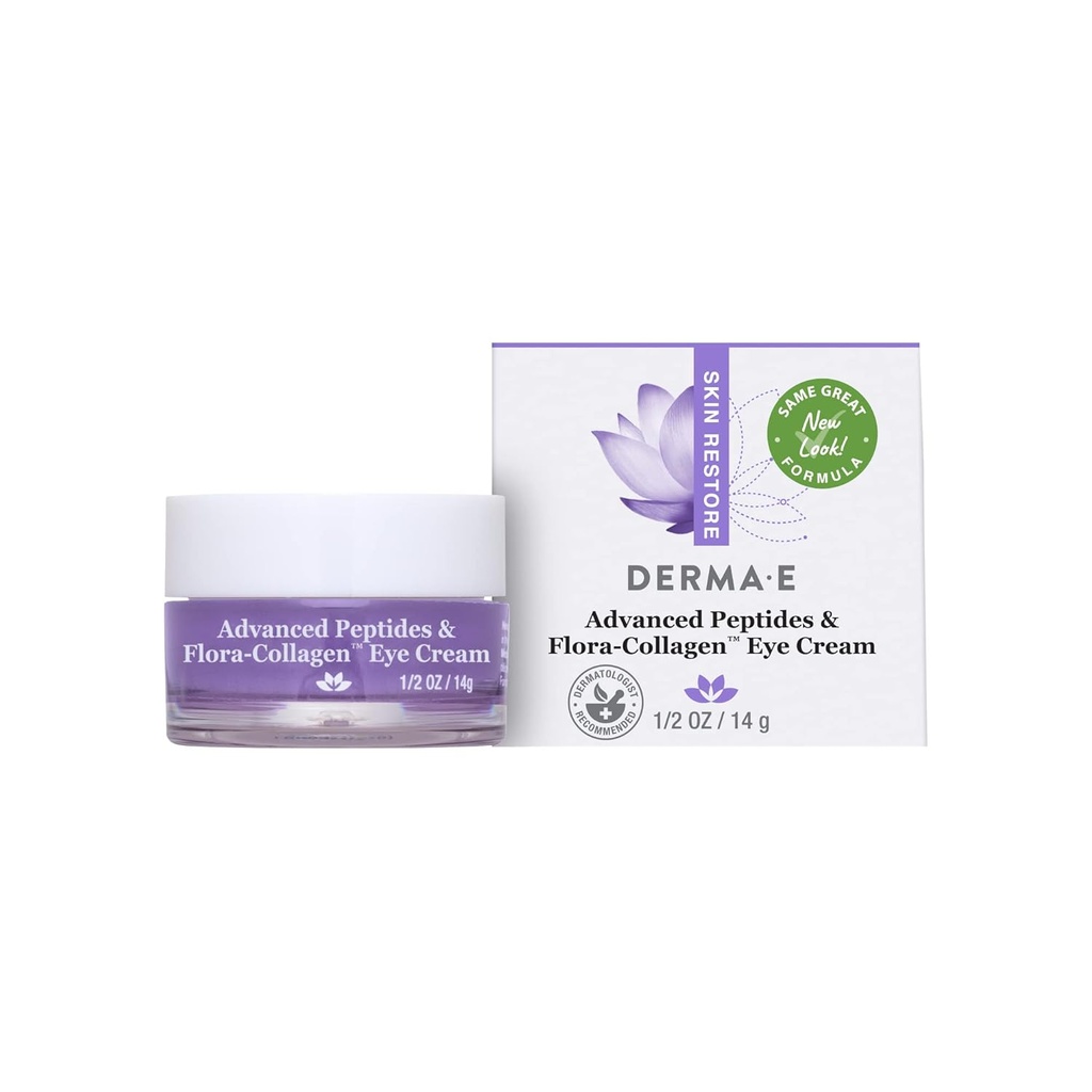 Derma E 진보된 펩티드 및 Vegan Flora-Collagen 눈 크림 – 펩티드 Complex를 가진 두 배 활동 교원질 눈 크림 – 눈 처리의 밑에 굳히는 & Hydrating – 모든 자연적인 Moisturizer 크림, 0.5oz
