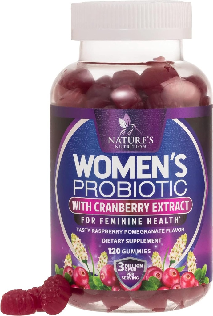 Cranberry와 여성 Gummies를위한 Probiotics - PH 균형을위한 6 프리미엄 Strains, 소화 건강, 질 및 면역 지원, 3 억 CFU, 여성 Probiotic Gummy for Feminine Health - 120 Gummies