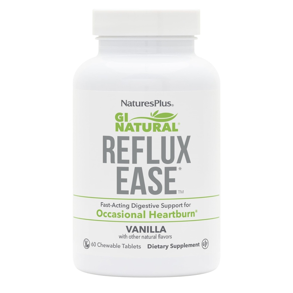 Natures Plus GI Natural Reflux Ease, Vanilla - 60 Chewable Tablets - 빠른 행동 소화 지원 - 채식주의, 글루텐 무료 - 60 서빙
