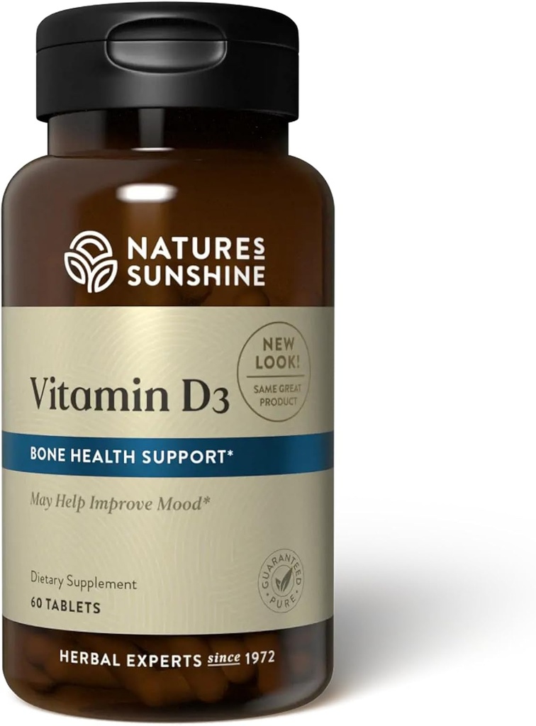 Nature's Sunshine Vitamin D3, 60 Tablets | Bone Health 지원, 전반적인 건강에 기여, 5월 개선