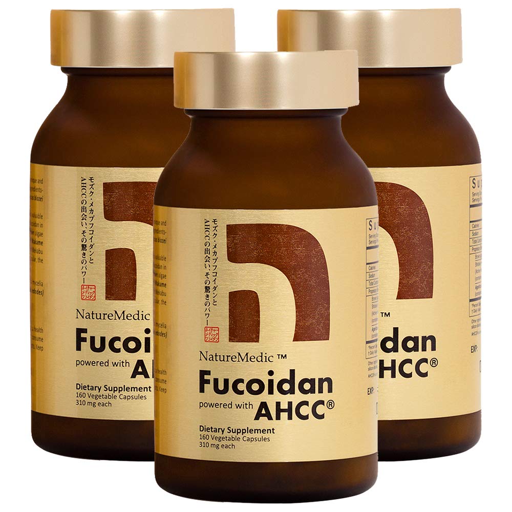 Fucoidan은 AHCC® Brown Seaweed Immunity Supplement와 함께 고순도 유기 Mekabu Mozuku Agaricus 3 병 - 480 야채 캡슐 일본제