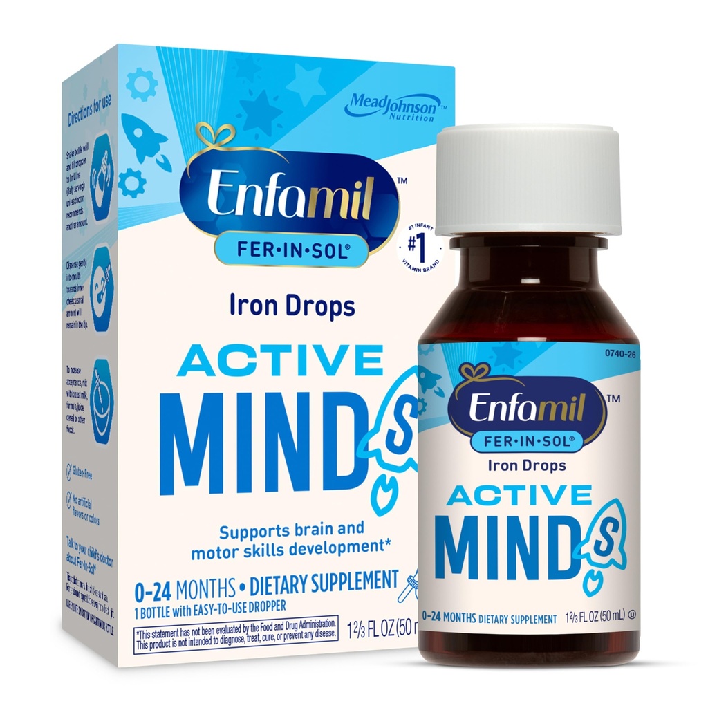 Enfamil Fer-In-Sol Iron Supplement Drops for Infants & Toddlers, 지원 뇌 개발, 50 mL Dropper Bottle