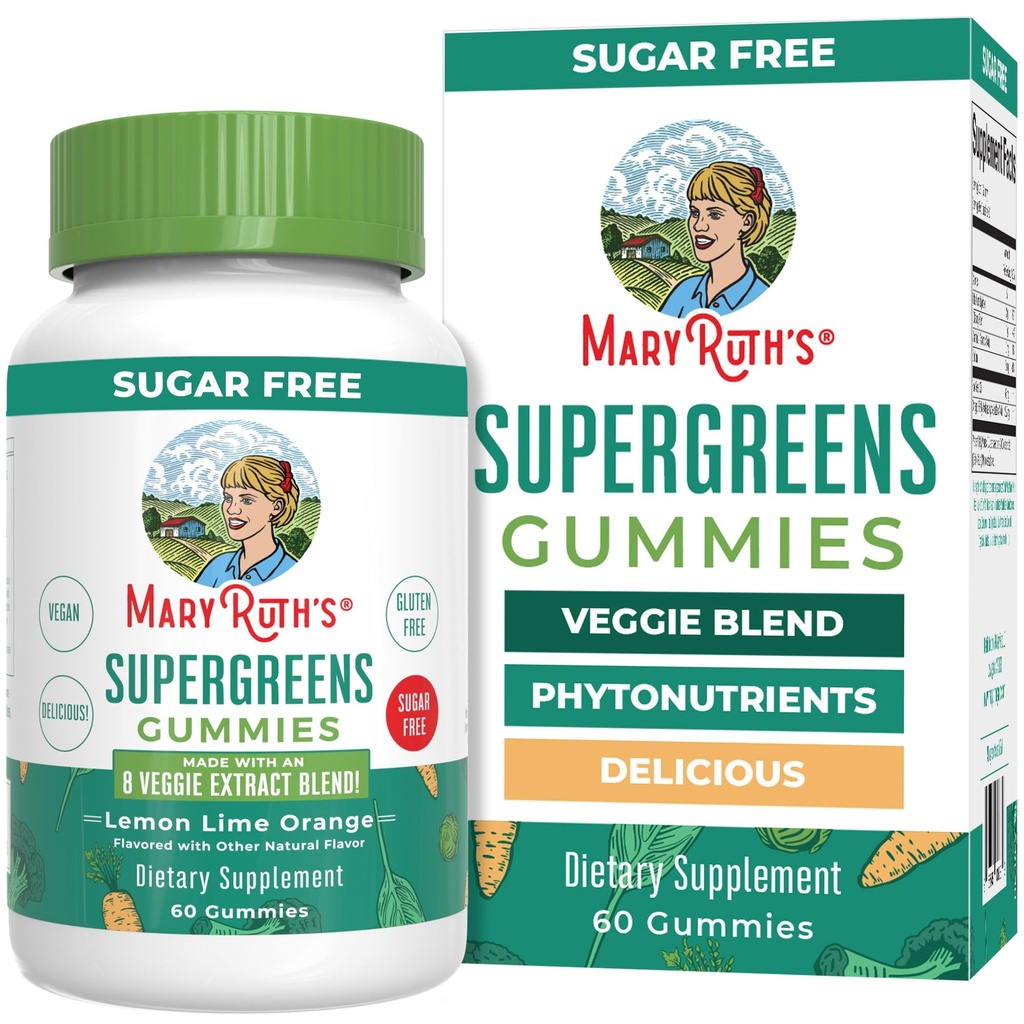 MaryRuth Organics Super Greens Gummies | 성인 및 어린이 연령에 대한 Naturally-Occurring Quercetin | 슈가프리 | 2g Fiber Per 서빙 | Vegan | No Gelatin | Pectin | 60 Count | 30 서빙