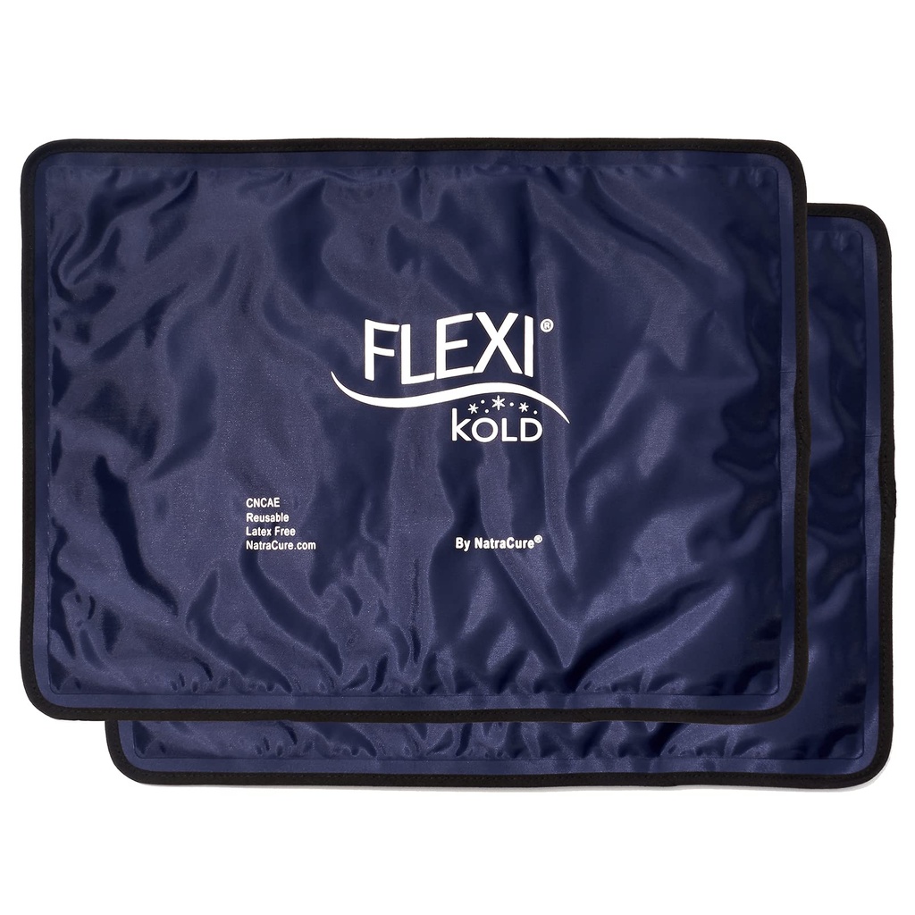2 FlexiKold 젤 얼음 팩 (표준 대형: 10.5" x 14.5") - 부상을 위한 재사용할 수 있는 찬 팩, 뒤 고통 기복을 위해, 편두통 기복 패드, 수술 후에, Postpartum, 두통, 어깨 - 6300-COLD 2PK