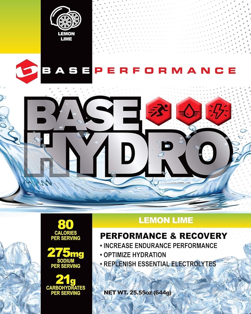 BASE 성능 수력 - 레몬 Lime | 각 환경친화적인 Mylar 부대 내의 28 인분 | dextrose, fructose, maltodextrin 및 정유의 혼합.